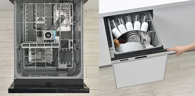   《KJK》 リンナイ 食器洗い乾燥機 スタンダード 深型スライドオープン 幅45cm ぎっしりカゴ ブラック ωα1 - 2